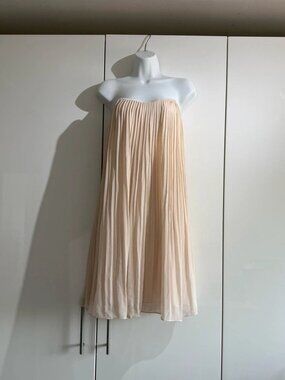 French Connection Light Pink Beige Chiffon Pleated Dress Gown Occasion